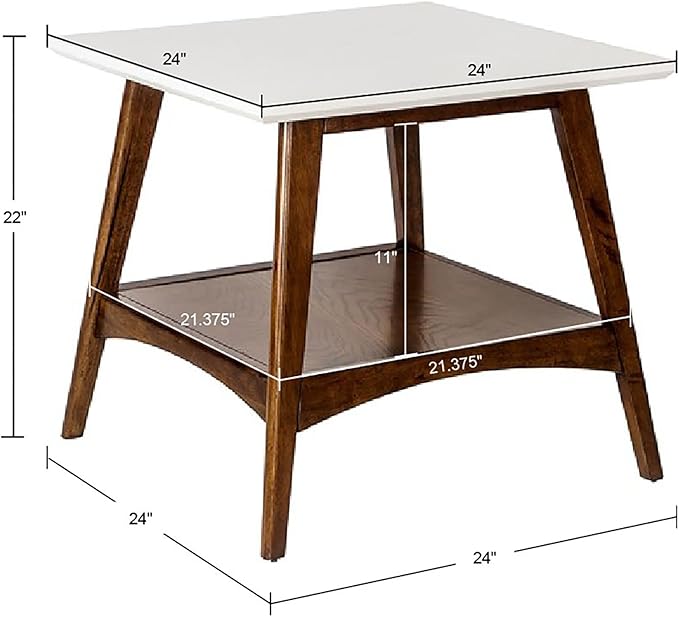 Madison Park Parker End Tables-Solid Wood, Two-Tone Finish with Lower Storage Shelf Modern Mid-Century Accent Living Room Furniture, Medium, Off-White/Pecan - LeafyLoom