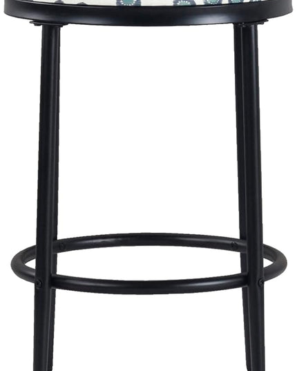 HomePop Upholstered Metal Barstool, Fabric Side Chairs for Dining Room, Kitchen and Living Room - Small Green Medallion Ikat Print - LeafyLoom