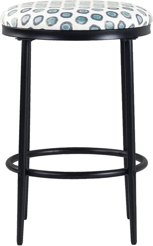 HomePop Upholstered Metal Barstool, Fabric Side Chairs for Dining Room, Kitchen and Living Room - Small Green Medallion Ikat Print - LeafyLoom