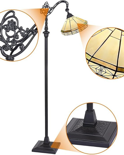 Capulina Tiffany Floor Lamp Antique Cream Style Stained Glass Soft Light Arched Gooseneck Adjustable Angle Reading Standing Lamp for Living Room Bedroom Home Office - LeafyLoom