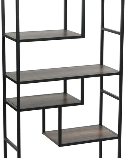 Household Essentials Jamestown Tall 6 Shelf Open Storage Bookshelf Ashwood Rustic Wood Grain and Black Metal - LeafyLoom