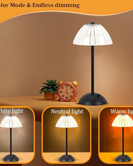 Portable Crystal LED Table Lamp, 3-Levels Brightness Desk Lamp, 3 Color Touch Control Rechargeable Lamp, Night Light, Bedside Lamp,Dining Room Lamp (Black) - LeafyLoom