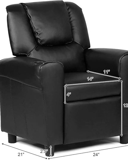 ARLIME Kids Recliner chair, toddler Armchair Upholstered Couch with Cup Holder, Backrest, baby Leather sofa with Headrest and Footrest, Child Furniture for Ages 2-7 (Black) - LeafyLoom
