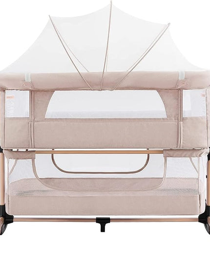3 in 1 Baby Crib Bedside Crib,Baby Bassinet,Baby Bed Adjustable Portable Bed for Infant/Baby,Light Beige - LeafyLoom