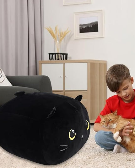 Stuffed Animal Storage Bean Bag Chair Cover for kids Cute Black Cat Large Beanbag Plush Toy Bedroom Décor Organizer Cover, No Beans - LeafyLoom