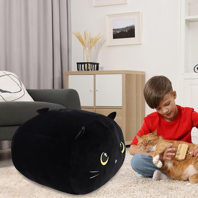 Stuffed Animal Storage Bean Bag Chair Cover for kids Cute Black Cat Large Beanbag Plush Toy Bedroom Décor Organizer Cover, No Beans - LeafyLoom