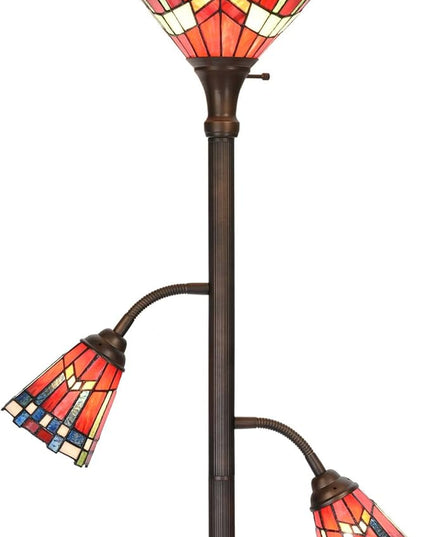 Bieye L10835 Mission Tiffany Style Stained Glass Floor Lamp for Reading Working Decorating, 3-Lights, 70 inches Tall - LeafyLoom
