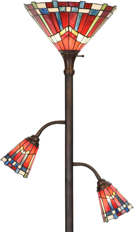 Bieye L10835 Mission Tiffany Style Stained Glass Floor Lamp for Reading Working Decorating, 3-Lights, 70 inches Tall - LeafyLoom
