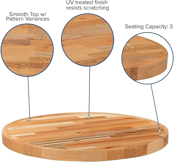 Flash Furniture Mayfair 30" Round Butcher Block Style Table Top, Natural - LeafyLoom