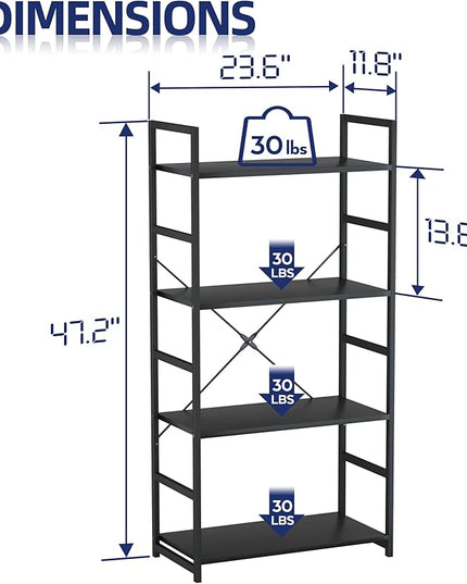 NUMENN 4 Tier Bookshelf, Tall Bookcase Shelf Storage Organizer, Modern Book Shelf for Bedroom, Living Room and Home Office, Black - LeafyLoom