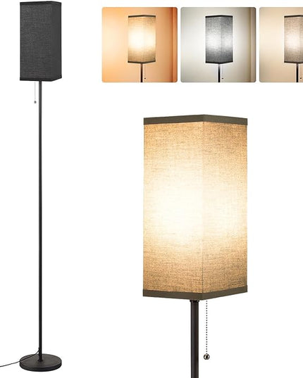 Black Floor Lamps for Living Room - 3 Color Temperature Standing Lamps with Pull Chain Switch, Tall Lamp for Office Home Nursery and Hotel, Pole Lamp with Black Lampshade for Reading - LeafyLoom