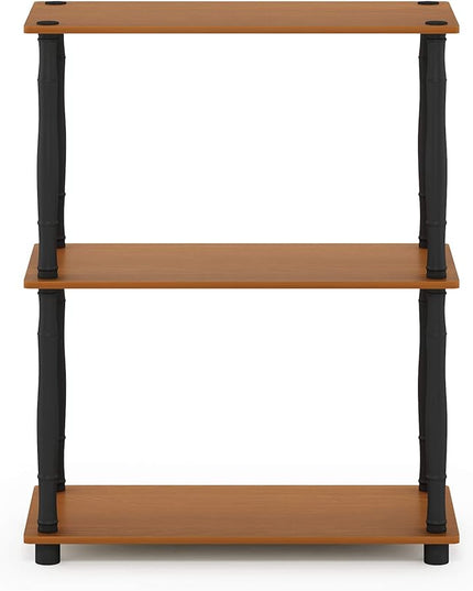 Furinno Turn-N-Tube 3-Tier Compact Multipurpose Shelf Display Rack with Classic Tube, Light Cherry/Black - LeafyLoom
