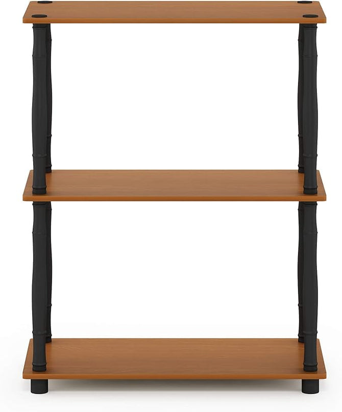 Furinno Turn-N-Tube 3-Tier Compact Multipurpose Shelf Display Rack with Classic Tube, Light Cherry/Black - LeafyLoom