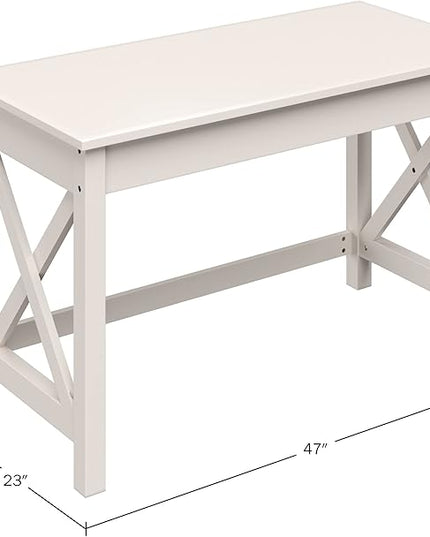 Lavish Home Writing Desk - Work Desk with X-Pattern Legs - for Office, Bedroom, Computer, or Craft Table - Home Office Desks (White) - LeafyLoom