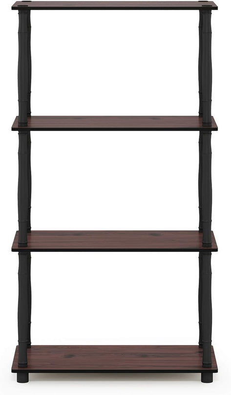 Furinno Turn-N-Tube 4-Tier Multipurpose Shelf Display Rack, Classic Tubes, Dark Cherry/Black - LeafyLoom