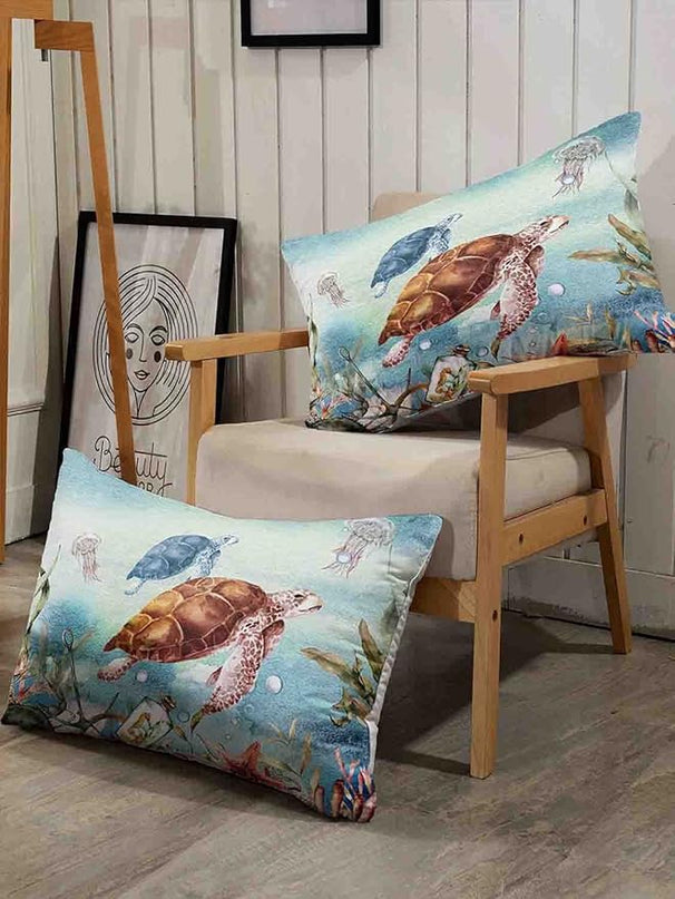 Datura home Sea Turtle Bedding Comforter Set for Boys Girls Teens Children Adults,Watercolor Sea Creatures Blue Ocean Theme Bedding Set with 1 Comforter and 2 Pillowcases(Turtle Full) - LeafyLoom