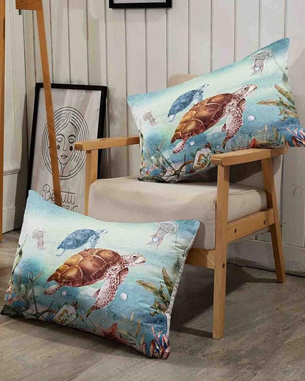 Datura home Sea Turtle Bedding Comforter Set for Boys Girls Teens Children Adults,Watercolor Sea Creatures Blue Ocean Theme Bedding Set with 1 Comforter and 2 Pillowcases(Turtle Queen) Blue Turtle - LeafyLoom