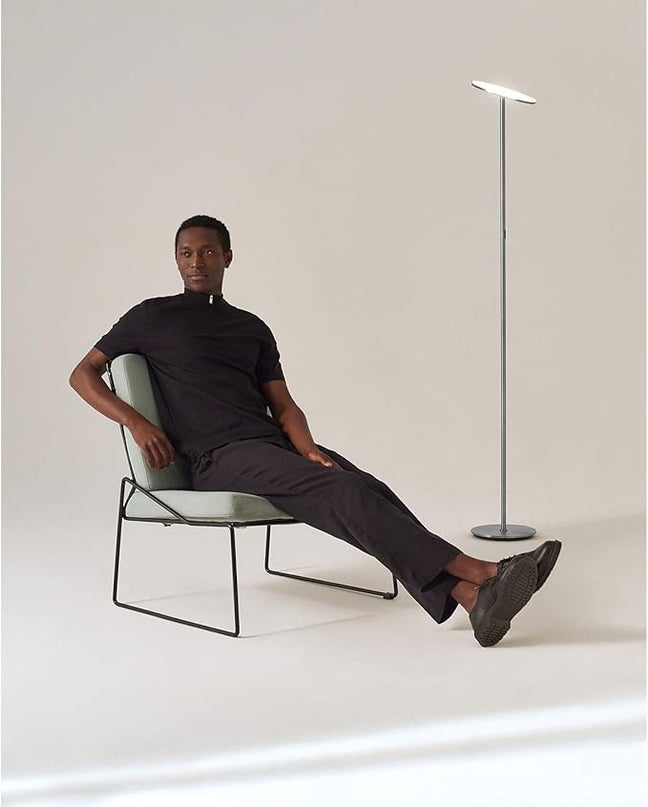 Brightech Sky LED Floor lamp, Torchiere Super Bright Floor Lamp for Living Rooms & Offices - Dimmable, Tall Standing Lamp for Bedroom Reading - Platinum Silver - LeafyLoom