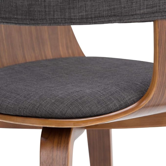 SIMPLIHOME Lowell 17 Inch Mid Century Modern Bentwood Dining Chair in Charcoal Grey Linen Look Fabric, For the Dining Room - LeafyLoom