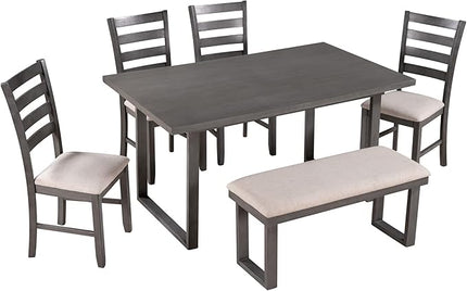 6-Piece Farmhouse Wooden Kitchen Dining Table Set with 4 Upholstered Chairs and Bench for Family Furniture, 2, Gray 4 - LeafyLoom