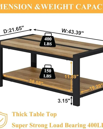 BON AUGURE Industrial Coffee Table, Wood Metal Coffee Tables for Living Room, Farmhouse Rectangle Center Tables, Modern Living Room Table (Vintage Oak, 43 Inch) - LeafyLoom