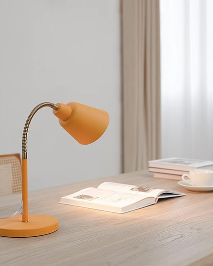 Globe 56083 16" Desk Lamp, Matte Orange, Adjustable Brass Gooseneck, in-Line On/Off Rocker Switch, Home Office Accessories, Desk Lamps for Home Office, Home Décor, Adjustable Lamp - LeafyLoom
