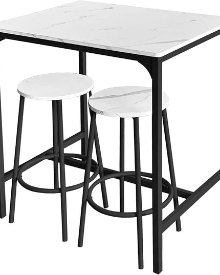 AT-VALY 3-Piece Bar Table Set with 2 Stools,Dining Room Table Set,Small Spaces (Black) - LeafyLoom