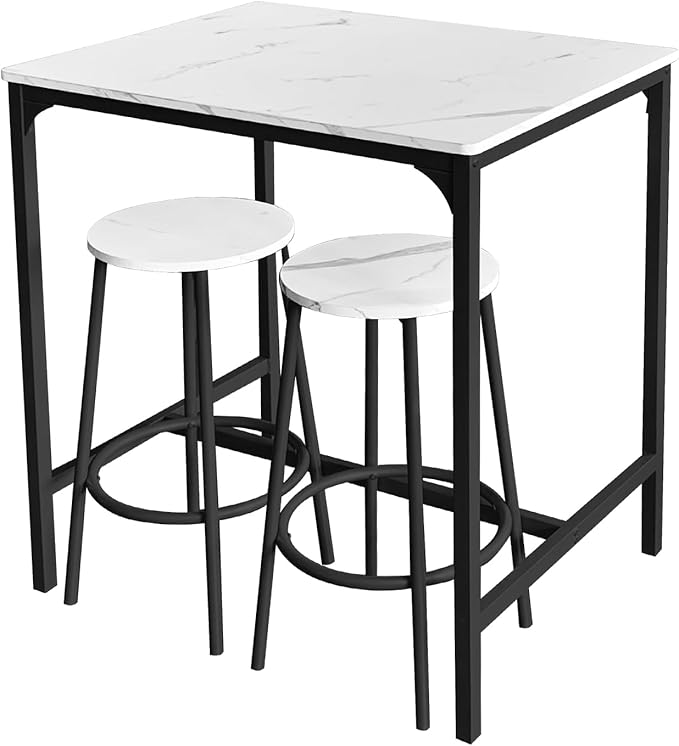 AT-VALY 3-Piece Bar Table Set with 2 Stools,Dining Room Table Set,Small Spaces (Black) - LeafyLoom