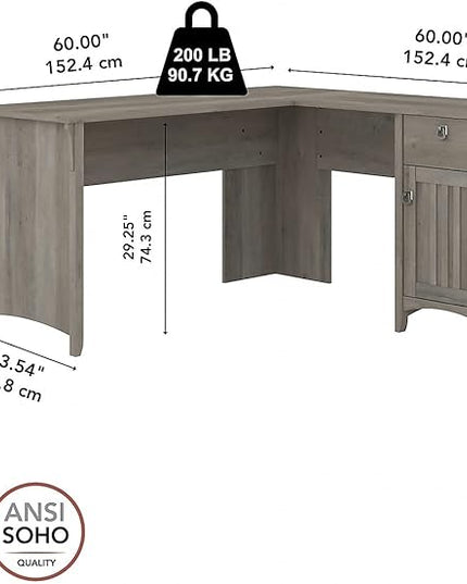 Bush Furniture Salinas L Shaped Desk with Storage in Driftwood Gray | Modern Farmhouse Corner Table with Drawers and Cabinets for Home Office - LeafyLoom