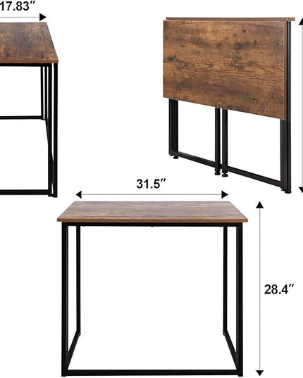 Leopard Outdoor Products Folding Computer Desk for Small Spaces, Space-Saving Home Office Desk, Foldable Computer Table, Laptop Table, Writing Desk, Compact Study Reading Table (Rustic Brown) - LeafyLoom