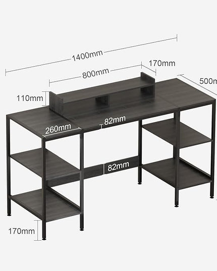 Computer Desk - 55 Inch Home Office Desk with Storage, Gaming Desk with Monitor Stand, Modern Simple Study Table, Adjustable Storage Space, Black… - LeafyLoom
