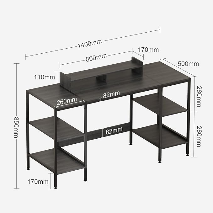 Computer Desk - 55 Inch Home Office Desk with Storage, Gaming Desk with Monitor Stand, Modern Simple Study Table, Adjustable Storage Space, Black… - LeafyLoom