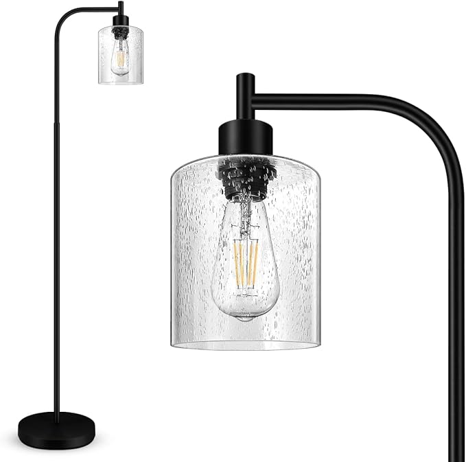 BoostArea Modern Floor Lamp with Seeded Glass Shade, 65 Inches Tall, Energy Efficient, LED Bulb Included, Easy Assembly and Use - LeafyLoom
