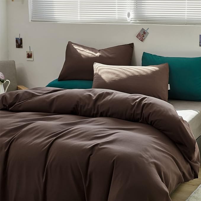Brown Comforter Set Cal King Coffee Color Bedding Set 3 PCs Solid Chestnut Brown All Season Blanket Set Women Coffee Brown Color Lightweight Comforter Set Cal King Breathable Bed Comforter - LeafyLoom