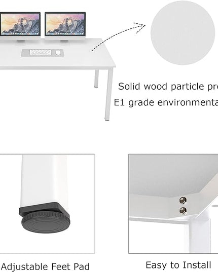 sogesfurniture Large Computer Desk, 62.9 inches Office Desk Computer Desk Gaming Desk Computer Table Sturdy Writing Workstation for Home Office, White - LeafyLoom