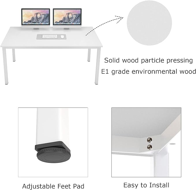 sogesfurniture Large Computer Desk, 62.9 inches Office Desk Computer Desk Gaming Desk Computer Table Sturdy Writing Workstation for Home Office, White - LeafyLoom