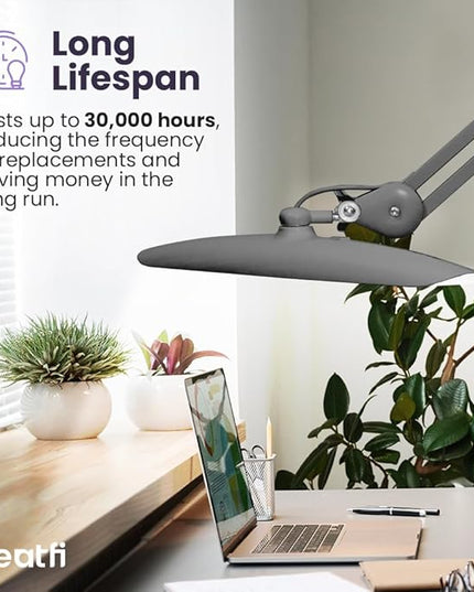 Neatfi XL 2,200 Lumens LED Task Lamp, 24W Super Bright Desk Lamp, 117 Pcs SMD LED, 4 Level Brightness, Dimmable, Task LED Light for Home, Office, Workbench (Non-CCT, Silver) - LeafyLoom
