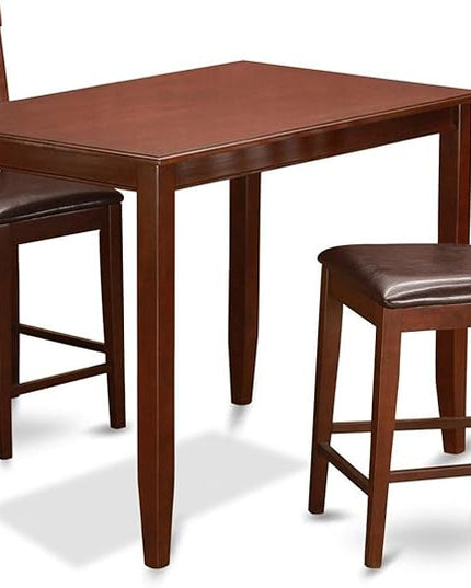 East West Furniture BUVN3-MAH-LC Buckland 3 Piece Kitchen Counter Height Set Contains a Rectangle Dining Room Table and 2 Faux Leather Upholstered Chairs, 30x48 Inch, Mahogany - LeafyLoom