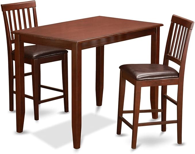 East West Furniture BUVN3-MAH-LC Buckland 3 Piece Kitchen Counter Height Set Contains a Rectangle Dining Room Table and 2 Faux Leather Upholstered Chairs, 30x48 Inch, Mahogany - LeafyLoom