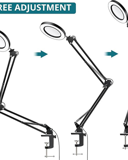 Magnifying Glass with Light, 8X Magnifying Desk Lamp with Clamp 3 Lighting Color Modes,Adjustable Swivel Arm 10 Brightness Levels LED Magnifier Desk Lamp for Reading Repair(Arm Length:29inch) - LeafyLoom