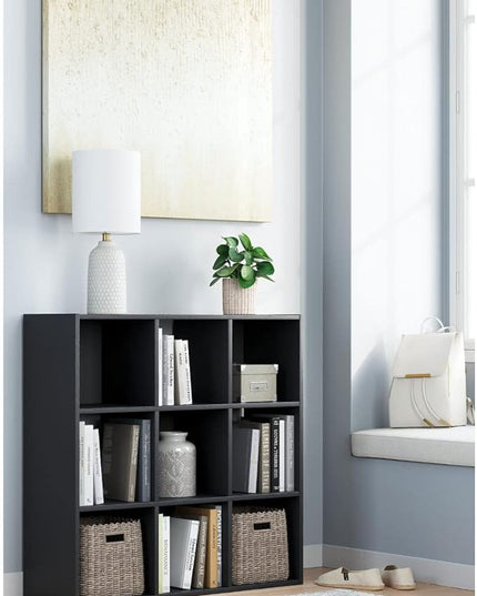 Signature Design by Ashley Langdrew Contemporary 9 Cube Storage Organizer or Bookcase, Black - LeafyLoom