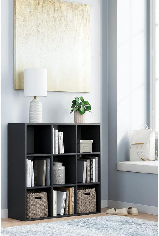 Signature Design by Ashley Langdrew Contemporary 9 Cube Storage Organizer or Bookcase, Black - LeafyLoom