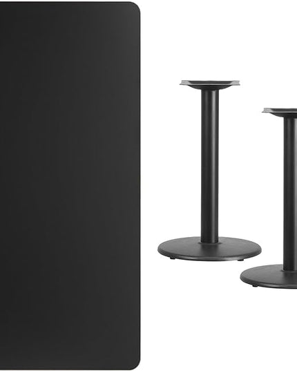 Flash Furniture 30'' x 60'' Rectangular Black Laminate Table Top with 18'' Round Table Height Bases - LeafyLoom
