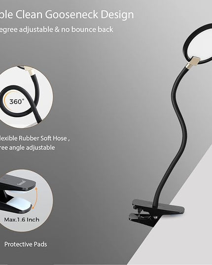 7W Flexible Gooseneck LED Desk lamp Touch 3 Steps Dimmable LED Clip on Light Reading lamp Warm White 3000K 3 Brightness Book Lights Eye Caring Clamp lamp - LeafyLoom