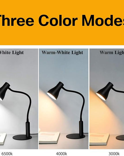 LED Desk Lamp, 3 Lighting Modes and 6 Brightness Levels, 10W Flexible Gooseneck Table Lamp for Living Room and Study, Remote Control with Timing Function, AC Adapter Included (Black) - LeafyLoom