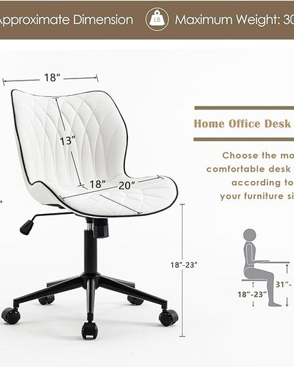 YOUNUOKE Office Desk Chair, Comfy Home Office Chairs, Small Comfortable Desk Chairs with Wheels, Armless PU Leather Chairs for Computer Conference, White - LeafyLoom