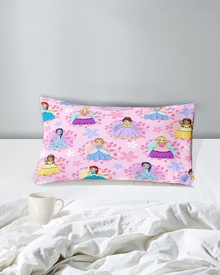 Princess Comforter Sets Twin for Girls, Cute Princess Bedding Comforter Sets, Pink Twin Size Comforter Set for Girls Kids Twin Bedding Set with 1 Pillowcase - LeafyLoom