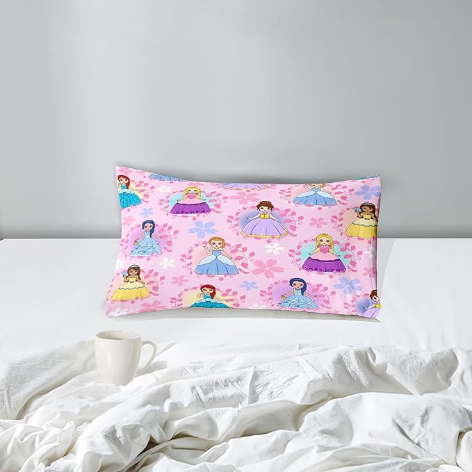 Princess Comforter Sets Twin for Girls, Cute Princess Bedding Comforter Sets, Pink Twin Size Comforter Set for Girls Kids Twin Bedding Set with 1 Pillowcase - LeafyLoom