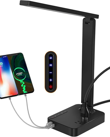 cozoo LED Desk Lamp,3 Lighting Modes Dimmable Table Lamp,Touch Control Table Desk Lamp with USB Charging Port,Auto Timer, for College Dorm, Home, Office,Study Lamp Desk Light(Black) - LeafyLoom