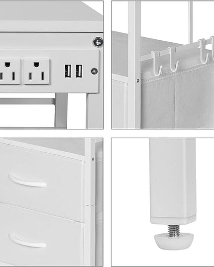 Nightstand with Charging Station, Side Table with Fabric Drawers and Open Shelf, Night Stand for Bedroom Decor, Bedside Table with USB Ports & Outlets (White,1) - LeafyLoom
